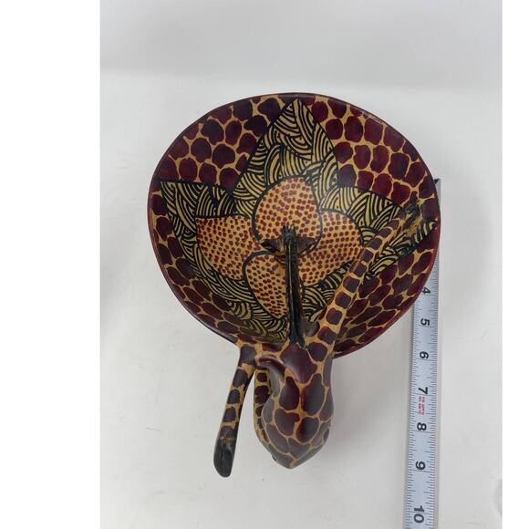 African Hand Carved Olive Wood Giraffe Drinking From Bowl Trinket Dish Vintage - Picture 11 of 13